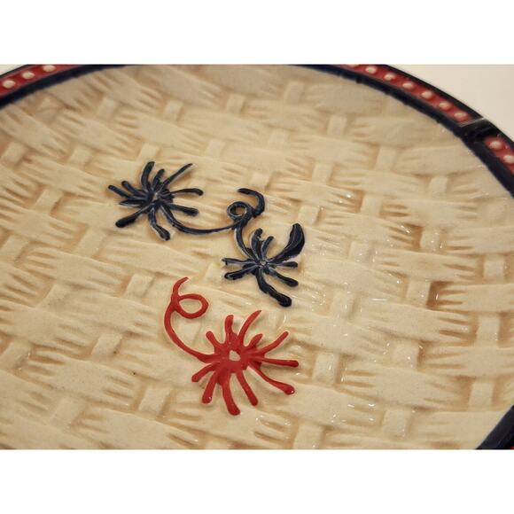 BREAD BUTTER PLATES-TEMPTATIONS-Floral Lace-Red Blue-Basket Weave Pattern-SET 4 - Picture 3 of 11